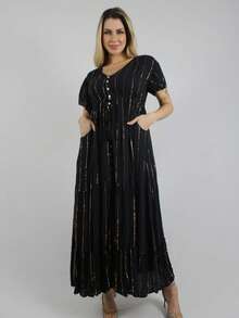 MIA BRAZIL Women's Black Long Dress With Gold Details - Elegant, Flowing And Comfortable - #00651 - màu đen - Xem 1