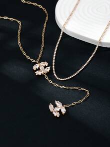 两件套优雅水晶装饰Y型项链，配水滴形锆石CC吊坠，时尚首饰套装，适合日常佩戴和派对场合。 - 雙C吊墜項鍊套裝 - 查看 2