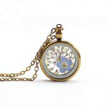 1件创意钛钢项链，配圆形干花吊坠，简约干花压制项链 - 圓形 - 查看 5