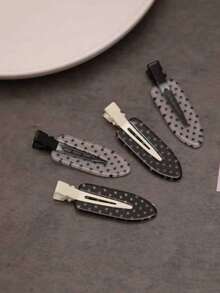 4pcs Black & White Polka Dot Hair Clips, Seamless Bangs Clips, Stylish Side Hairpins, High-End Alligator Hair Clips - Multicolor - View 4