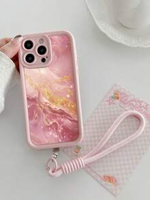 Pink Marble Gold Foil Painted Textured Hollow Agate Phone Case, Compatible With IPhone 14, 14 Pro, 14 Pro Max, 13, 13 Pro, 13 Pro Max, 11, 11 Pro Max, 12, 12 Pro, 12 Pro Max, XR, XS, 15, 15 Pro, 15 Pro Max, 16, 16 Pro, 16 Pro Max, 17, 17 Pro, 17 Air, 17 Pro Max, Galaxy S24, A04, A12, A13, A14, A23, A24, A32, A33, A51, A52, A53, A54, A72, S20 FE, Compatible With Redmi 9, Compatible With Redmi 9A, Shockproof Phone Case Cover - Multicolor - View 4