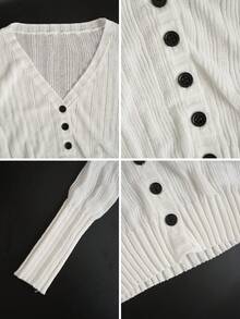 New Textured V-Neck Cropped Cardigan, Sleeveless Camisole Top, Lightweight Sun Protection Set For Spring/Summer - Milky White - View 11