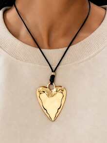 1pc Fashionable Casual Metal Heart Knot Pendant Necklace, Women Apparel Accessory - Yellow Gold - View 1