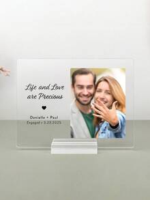 1 Set Customized Engagement Gift, Newlywed Engagement Couple Gift, Engagement Plaque, Personalized Gift, Valentine's Day, Customizable Photo Printed Plaque With Custom Information, Personalized Acrylic Photo Frame, Customizable Photo Decor - Multicolor - View 9