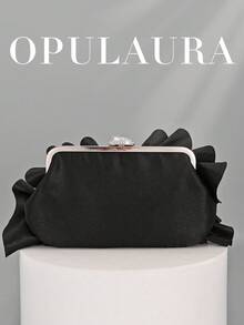 OpulAura 女士优雅迷人花瓣宴会手拿包，荷叶边设计，正式晚宴包，适合婚礼/度假/正式派对/盛会，配有链条肩带，花瓣形状随机 - 黑色 - 查看 4