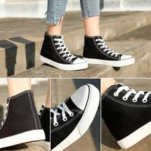 Womens Canvas Sneakers High Top Lace Ups Casual Walking Shoes - màu đen - Xem 4