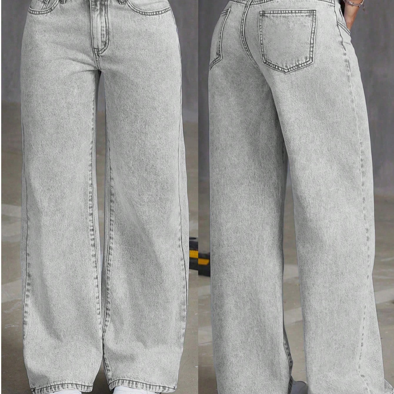 Jeans rectos y anchos de pierna ancha de unicolor, cómodos y de corte holgado para niñas preadolescentes
