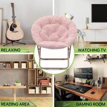 Folding Saucer Chair For Adults With Ottoman, Circle Reading Chair For Bedroom, Living Room & Dorm, Furry Comfy Accent Seat With Metal Leg & Thick Padded For Small Spaces (Pink, 1 Pack) - Hồng/Vàng - Xem 10