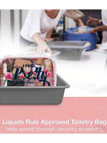 1个透明PU蝴蝶结造型化妆包，印有“我感觉很漂亮”和“美丽就是力量”字样。充满女性力量和自信风格，是一款时尚的化妆品收纳包。 - 彩色 - 查看 6