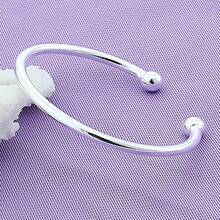 Brazalete abierto de plata de ley 925 chapado en plata de 4 mm de cuentas sólidas y lisas, joyería de moda para hombre y mujer, regalo para boda, compromiso y fiesta - Plateado - Ver 3