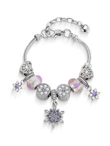 Heart & Flower Charm Bracelet Classic Heart Rhinestone Bracelet Snowflake Bracelet Fashionable Golden Heart Bracelet For Girl - Multicolor - View 7