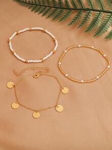3pcs/Set Bohemian Style Beaded Anklet Set, Suitable For Summer Beach, Vacation, Party Wear - Style 1 - View 3