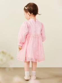 mini bala 2025秋季新款女童网纱连衣裙，中国风甜美柔软内衬 - 粉紅 - 查看 7