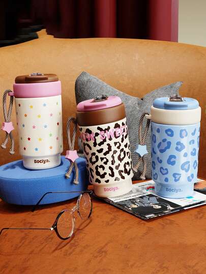 1pc Stylish Insulated Water Bottle/Coffee Cup, 2026 New Arrival, Portable Cute Gift Tumbler With Straw