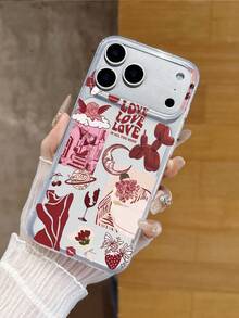 甜美酷炫拼贴透明手机壳 | 爱心主题浪漫ins风 | 情人节手机壳 | 复古天使、气球狗、月亮、酒杯、花朵、蝴蝶图案手机壳，兼容和Galaxy手机壳，兼容 16/17/17 Pro Max/12 Pro，国际版，非国内版 - 無色 - 查看 5