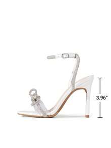 Women Bowknots Crystal Heeled Sandals Fashion Square Toe Rhinestone Decor Ankle Strap Heels For Sweet-Meets-Sassy Styles, For Autumn Party Wedding Prom - 白色 - 查看 5