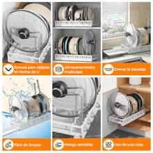 zxxNCONCO Organizador de Ollas y Sart Extrae Aorra Ecio Bao Gabinete con 9 Separadores Diseño Antideizante en V y Escurridor para la Cocina  ogarorganizador de cocina - Blanco - Ver 6