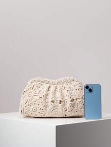 Túi xách cầm tay xếp ly hình đám mây, thích hợp cho tiệc tùng, họp mặt, hẹn hò, dạ hội (Họa tiết ngẫu nhiên) - Màu be - Xem 4