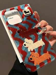 Dog 1pc Cute Cartoon Dachshund Patchwork Design Simple TPU Protective Phone Case, Suitable Compatible With Iphone11/12/13/14/15/16/17/PROMAX - Multicolor - View 1