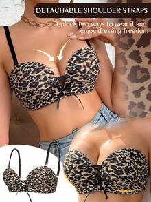 Peach Girl Leopard Print Strapless Push Up Bra For Petite Bust - Front Lace-Up & Sexy Style - Maroon - View 5