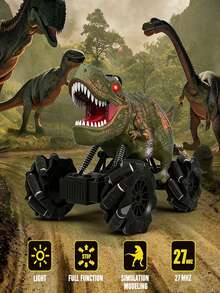Remote Control Dinosaur, 2.4 Ghz 4WD RC Dinotrux Toys, Remote Control Car With Lights, Sound Effects And Water Spray Function, Perfect Dinosaur Party Favors Birthday Gifts 6-12 - Dinosaur RC Car - View 3