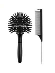 Set de 2 piezas: 1 peine rizador 3D con forma de bola para dar volumen al flequillo, resistente al calor para secado y moldeado del cabello, mango antiestático de ABS; 1 peine de acero con púas largas y densas para seccionar y levantar el cabello, esencial para peluquería, salón, hogar, viajes, productos para el cabello, cuidado del cabello, cepillos, accesorios, herramientas de peinado, kit de peinado, verano, vacaciones - Multicolor - Ver 7