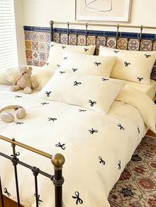 2/3 piezas Juego de ropa de cama con estampado de lazo, ultra suave y transpirable, juego de sábanas, resistente a las arrugas, tamaño completo (1 funda nórdica + 1/2 fundas de almohada, sin relleno), adecuado para todas las estaciones - suave y cómodo, adecuado para dormitorio, hogar, hotel, con cierre de cremallera y fundas de almohada, multicolor duradero, juego de ropa de cama extra grande, adecuado para la decoración de la habitación, viajes y dormitorio (niños/niñas) - Blanco - Ver 2