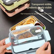 1 Pcs 304 Stainless Steel Lunch Box With Lid, Complimentary Spoons And Chopsticks, Student Cafeteria Dormitory Specific Lunch Box, Double-Layer Heated Lunch Box That Can Be Filled With Water, Perfect Holiday Gift - 粉色 - 查看 9