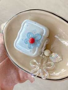 1pc Spring Ins Style Minimalist 3D Fresh Flower Decor Suitable For AirPods Pro 2, 4, Apple Wireless Bluetooth Earphones 1/2, New Gen 3 Anti-Drop Earphone Case (Earphones Not Included) - Baby Blue - View 1