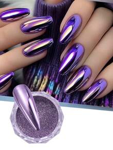 2pcs Purple Mirror Metallic Powder, Purple Matte Metallic DIY Y2K Style Charming Nail Art Powder Decorations - Purple - View 4