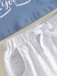 2Pcs Toddler Boy Easter Outfits Infant Baby Summer Clothes Some Bunny Loves You Letter Print Short Sleeve T Shirts And Shorts Set - Blue - View 8