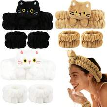 1pc Women/Girls Spa Headband, Cute Hair Band, Facial Cleansing & Makeup Headband, Plush Kitty Face Care Headband, Essential For Spa Day (Black, White, Khaki) - Basic model - View 6