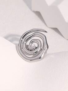 1枚简约独特镀层不锈钢螺旋条纹几何开口戒指，适合女性日常、派对和约会佩戴。 - 彩色 - 查看 4