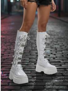 Botas de plataforma con evillas . - Blanco - Ver 3