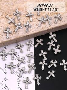 30 piezas de decoraciones de uñas en forma de cruz 3D - Accesorios de manicura de aleación de metal gótico con strass | Suministros de arte de uñas acrílicas encantadores para damas, dijes para uñas - Multicolor - Ver 6