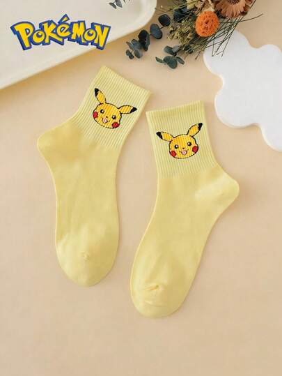  Pokemon 1/3/5 Pairs Cute Cartoon Print Breathable Soft Mid-Calf Socks, Reinforced Heel And Toe For Durability, Unisex For All Seasons