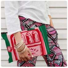 Retro Sardine Pattern Unisex Foldable Cosmetic Bag, Spacious Zipper Pouch, Versatile Toiletry Bag, Travel Essential, Coin Purse, Pencil Case, Great Gift For Family, Friends, Teachers For Children's Day, Halloween, April Fools' Day, Back To School, Graduation, Thanksgiving, Birthday, Party - 綠色 - 查看 3