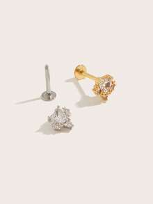 1pc Elegant Luxurious Heart-Shaped Diamond Stainless Steel Earrings, Suitable For Women's Daily Wear - Multicolor - View 2