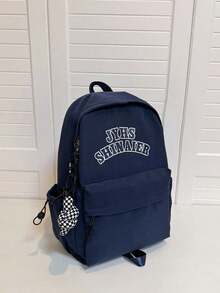 Ruitu Stationery-JYHS SHINAER Letter Print Navy Blue Backpack Casual School Bag - A - View 4