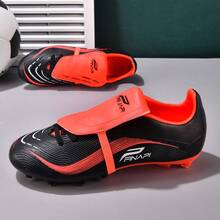 MINGBIN 1 par de zapatos de fútbol unisex, zapatos de entrenamiento y partido de césped natural al aire libre de caña baja, tacos de fútbol americano para adolescentes, zapatos deportivos profesionales con cordones delanteros de PU, tacos largos AG/FG - Negro y rojo - Ver 3