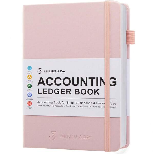 Pink Medium-Sized Accounting Ledger Book For Small Businesses And Personal Use, 5. 8x8. 3", 10. 5 Ounces