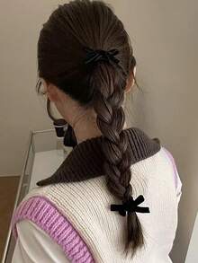 2/8/16pcs Black Hair Scrunchies Elastic Hair Ties With Bow Rubber Bands Ponytail Holder Beauty Home Hair Accessories,Travel,Birthday - Black - View 3