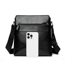 Men's Business Casual Backpack, One Shoulder Messenger Bag, PU Leather Briefcase Backpack, Large Capacity Multi-Compartment - Black - View 6