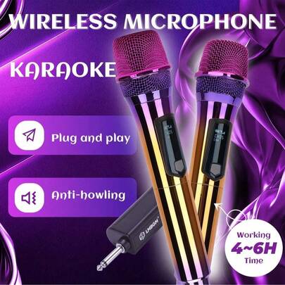 LMBGM W-4XC 可充电 UHF 无线麦克风，适用于家庭 KTV、户外便携式唱歌、手持式麦克风系统