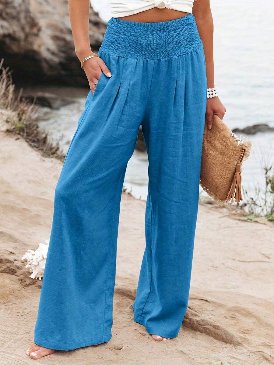Loose High Waist Wide Leg Casual Pants For Women, New Arrival Autumn Spring - Blue - View 1