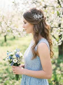 1pc Elegant Matte Flower & Crystal Hair Clip, Frosted Petal Bridal Barrette For Wedding, Party & Bridesmaid - Multicolor - View 4