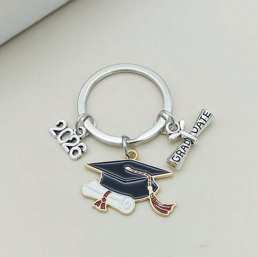 1pc Unisex 2026 Back To School/Graduation Season Enamel Graduation Cap Keychain, Commemorative Graduation Ceremony Gift Keyring - Multicolor - View 1