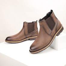男士复古棕色切尔西靴 - 高级皮革套穿式踝靴，休闲正装皆宜 - 鏽棕色 - 查看 7