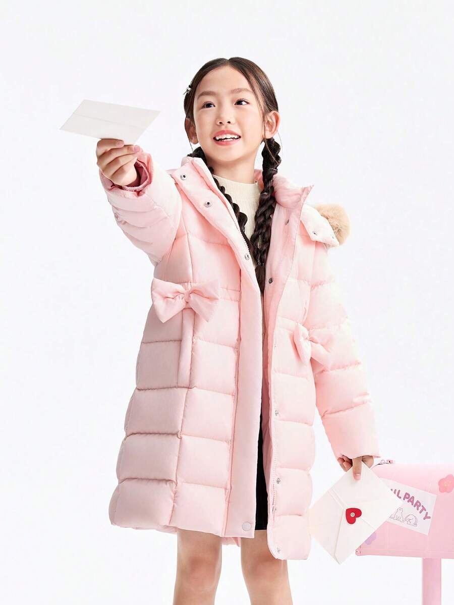 Annil [Extremely Cold Down Jacket]Children's Girls' Long-Sleeved Down Coat With Winter Collar And Hood, Thick Style, Warmth-Resistant Coat - Ice Cloud Powder - View 1