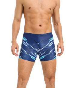 新款时尚印花男士泳裤，速干沙滩泳装，运动游泳短裤，避免尴尬 - 藍色 - 查看 5